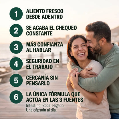Fórmula para el aliento de tres fuentes (intestino · boca · hígado)