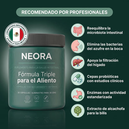 Fórmula para el aliento de tres fuentes (intestino · boca · hígado)